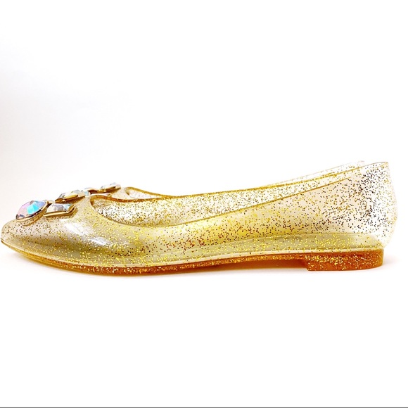 Katy Perry The Princess Gold Glitter Jelly Flats - Picture 5 of 7